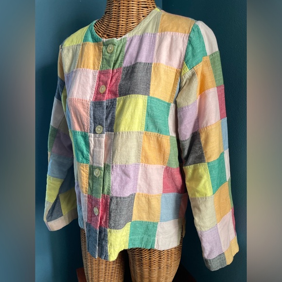 Orvis Tops - Orvis Vintage Patchwork Shirt Jacket Collarless Lined 100% Cotton size 8